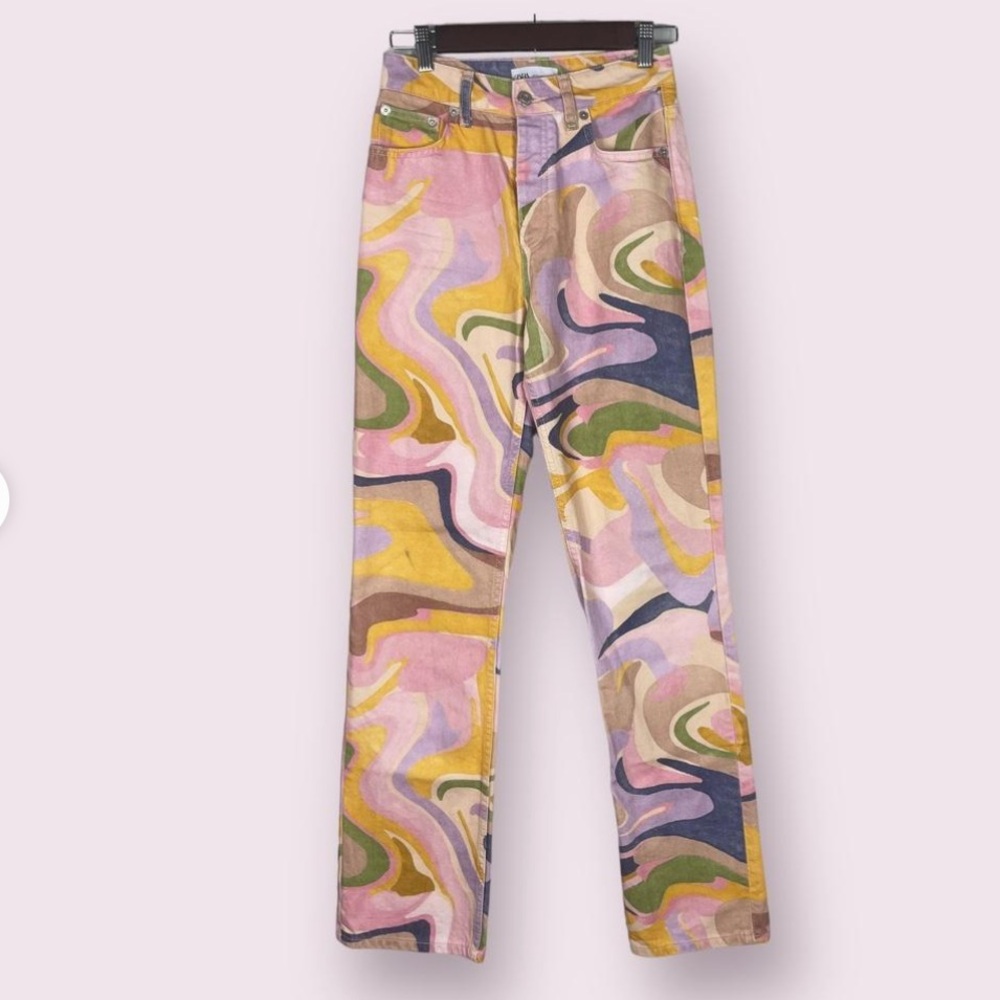 Zara straight leg jeans with abstract swirls
